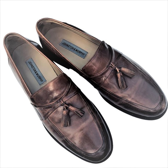 Johnston & Murphy Cognac Brown Leather Kiltie Tassel Loafers Sleek Shoes Sz 12 M - Picture 4 of 4